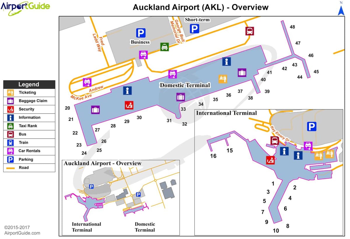 Auckland uwanja wa ndege wa ndani na terminal ramani