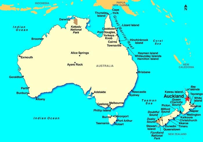 Auckland katika ramani ya dunia